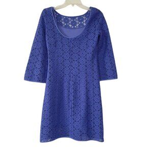 Lilly Pulitzer Sheath Dress Womens Blue Small 3/4 Sleeve Crochet Knit Scoop Neck